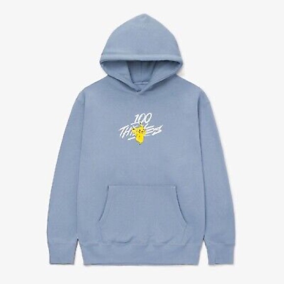 100 THIEVES x Pokémon - Pikachu Hoodie Blue - Medium Unisex - Picture 1 of 8